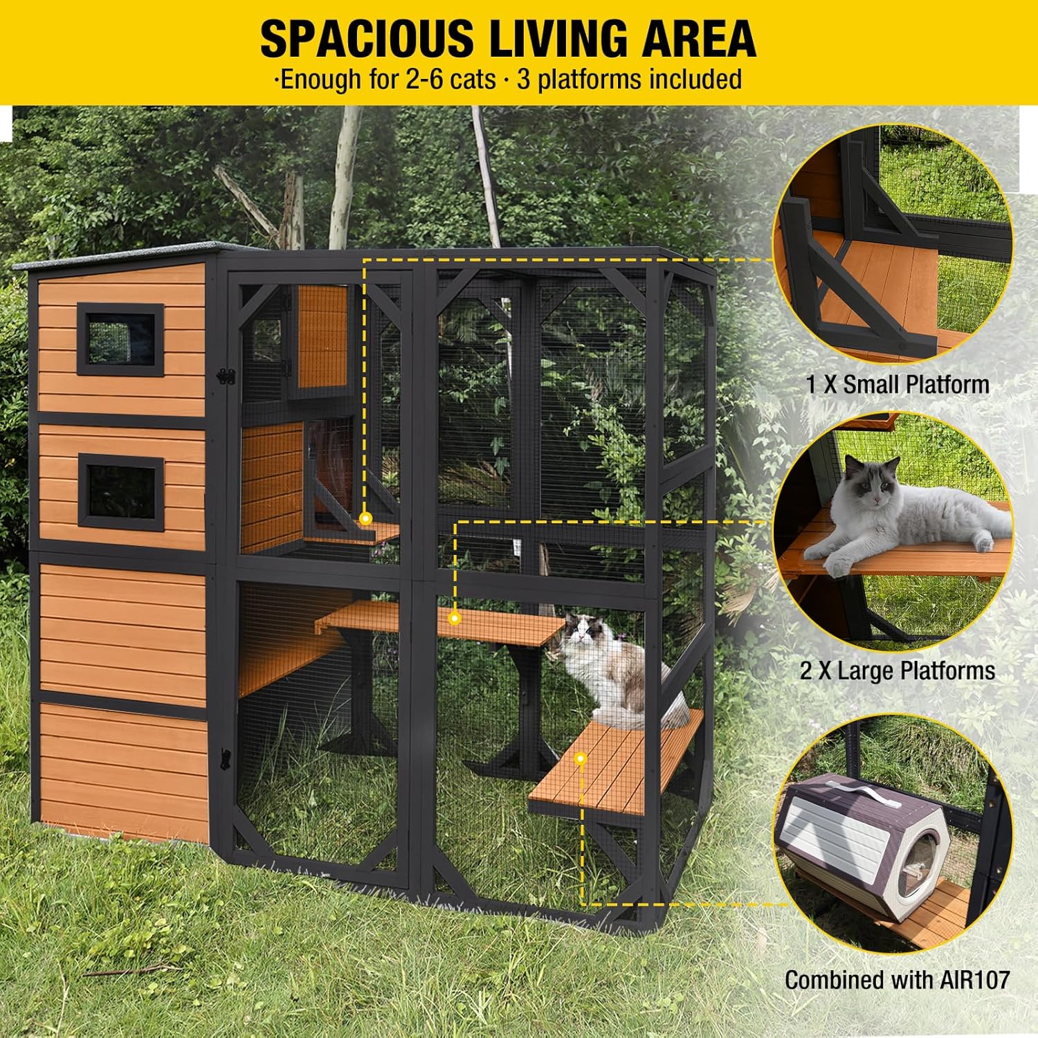 Aivituvin Large Cat Catio, 4 Tiers, Weatherproof Roof, 70"H x 77"L