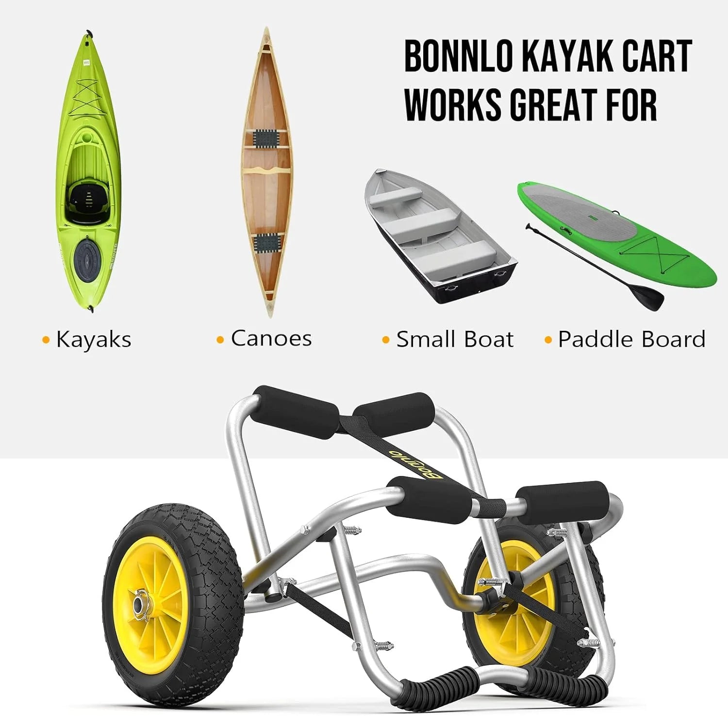 Kayak Cart Dolly Kayak Wheels Detachable Canoe Cart with Solid Tires and Kickstand Kayak Trolley(Strap for)