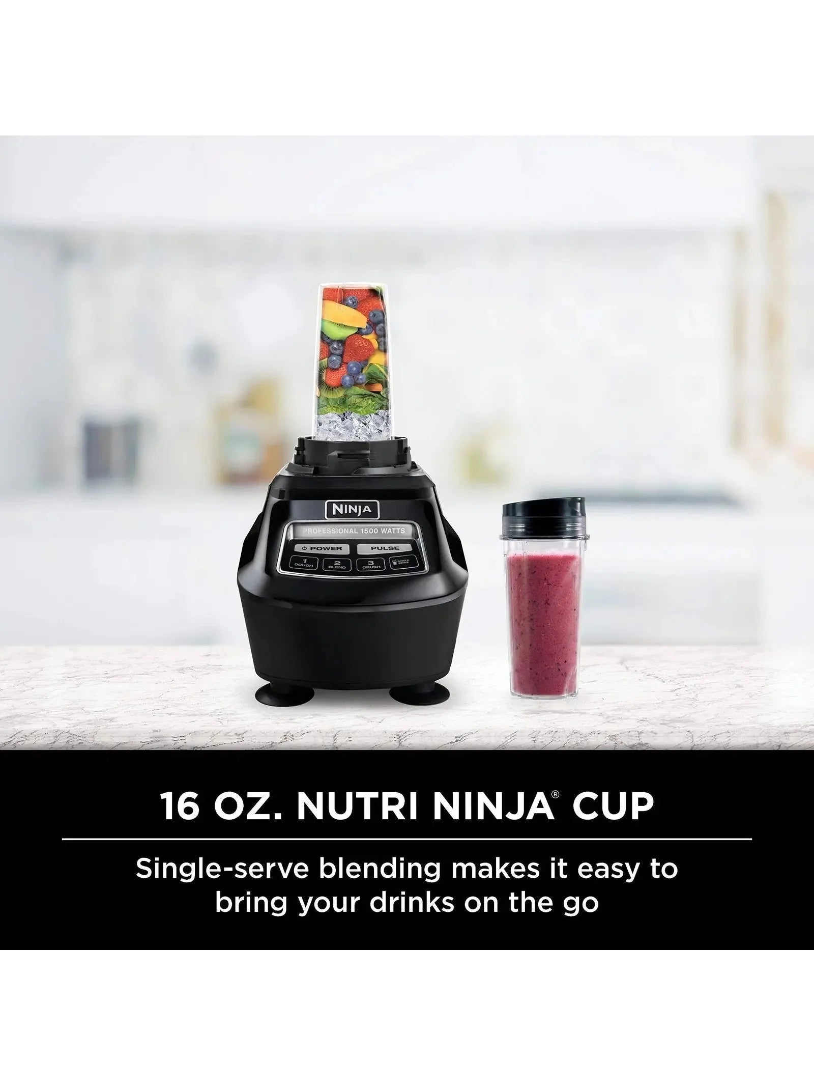 Ninja BL770 Mega Kitchen System, 1500W, 4 Functions for Smoothies, Processing, Dough, Drinks  More, with 72 oz.* Blender Pitcher, 64 oz. Processor Bowl, (2) 16 oz. To Go Cups  (2) Lids, Black