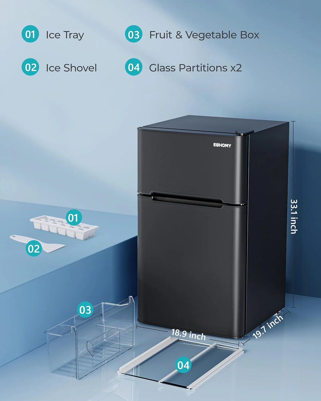 EUHOMY 3.2 Cu.Ft Mini Fridge with Freezer  2-Door Compact Refrigerator for Bedroom, Dorm, Office or Apartment, Silver(3.2 CU.FT/Black)
