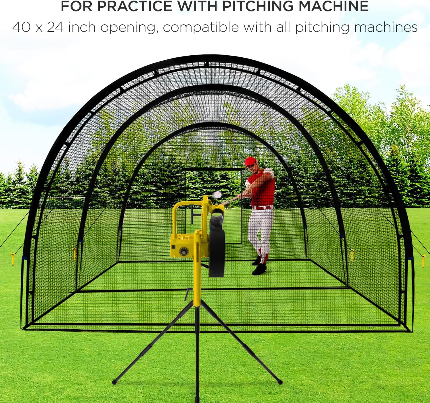 Baseball Batting Cage Net Batting Cages for Backyard Portable Baseball and Softball Batting Cages with Pitching Machine Hole and Detachable Door for Backyard Outdoor Hitting Practice(30 x 12 x 8 Feet)