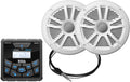 Marine Boat Stereo Gauge Receiver – Bluetooth Head Unit, No CD DVD Player, Built-in 4 Channel Amplifier, Weatherproof, USB, USB Charging(MGR450B + 2 White Speakers)