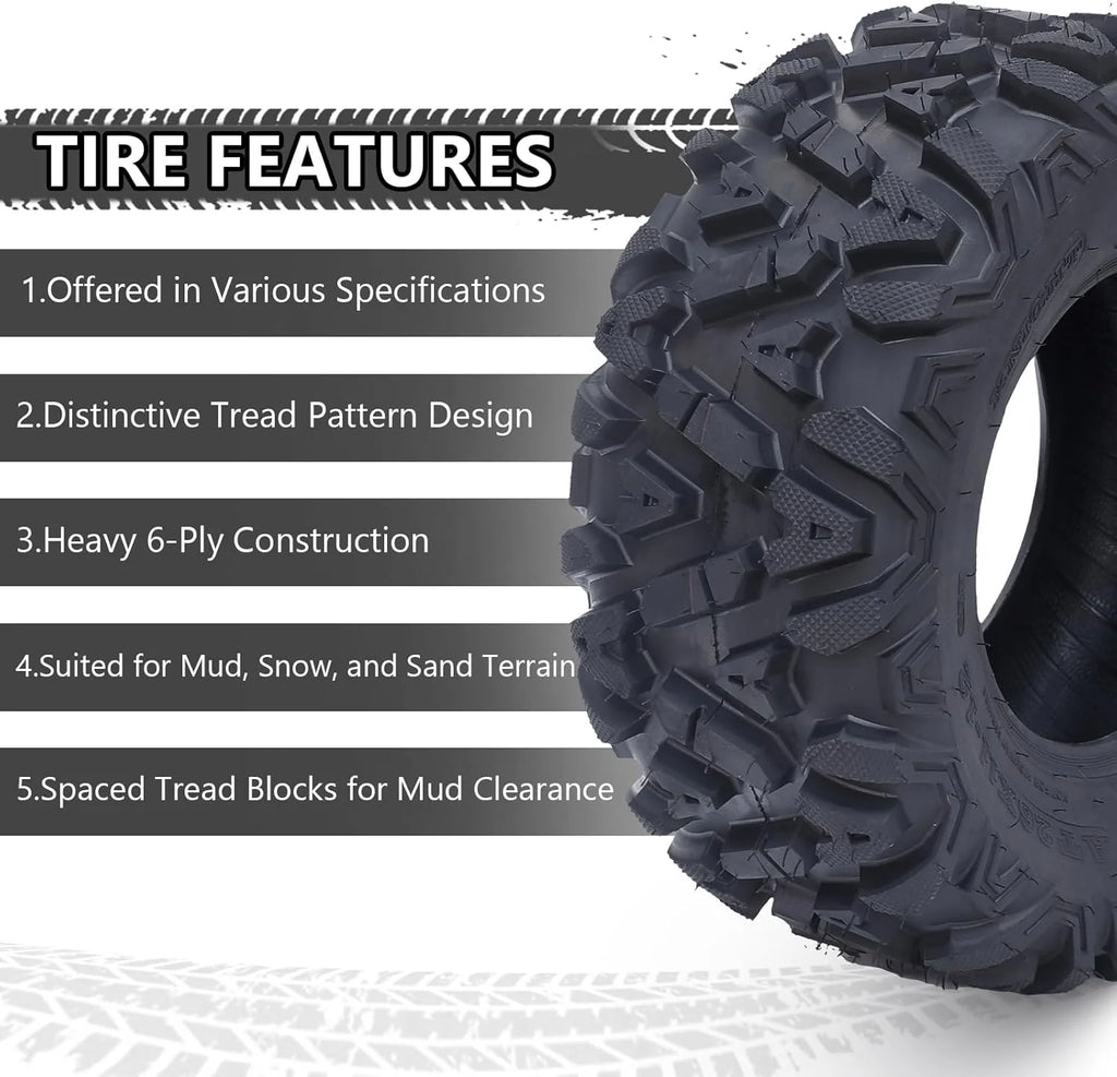 26x12x12 Atv Tires, Set of 2 Atv Tires 26x12-12 6PR, All Terrain Atv/Utv Off-Road Tires, Black(AT26x11-12-6PR)