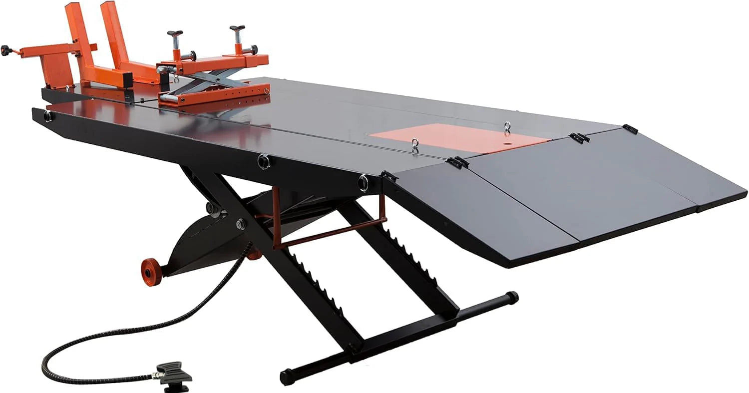 APlusLift MT1500X 1500LB Air-Operated Motorcycle  ATV Lift Table – 48" Wide with Side Extensions, 2-Year Warranty(24)