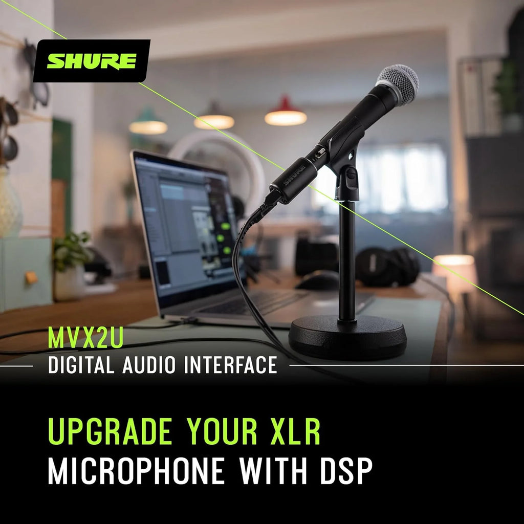 Digital Interface with Headphone Jack, Integrated Pre-amp with 60dB Gain Control, Zero-Latency Monitoring, 48V Phantom Power, ShurePlus Desktop App, 1m USB-C Cable