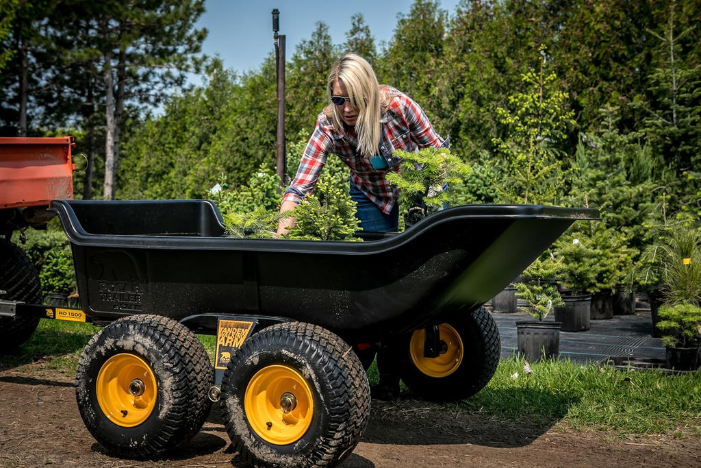 Heavy Duty Tandem Axle Cubic Foot ATV UTV Lawn Mower Trailer TA1200 and Wide Track Rubber Wheels Hauling Outdoor-Black, 1200 lbs. -15 cu.ft(1500 lbs. - 22 cu.ft./Tandem Axle)