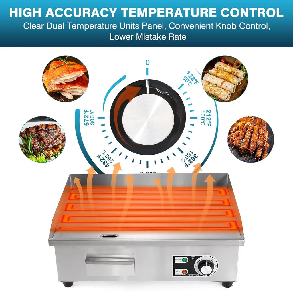 Commercial Griddle Electric 29", 4400W Electric Countertop Griddle Flat Top Grill, Nonstick Stainless Steel Teppanyaki Grill with Dual Temperature Control for Restaurant (Without Plug)(29 Inch/Blue Panel)
