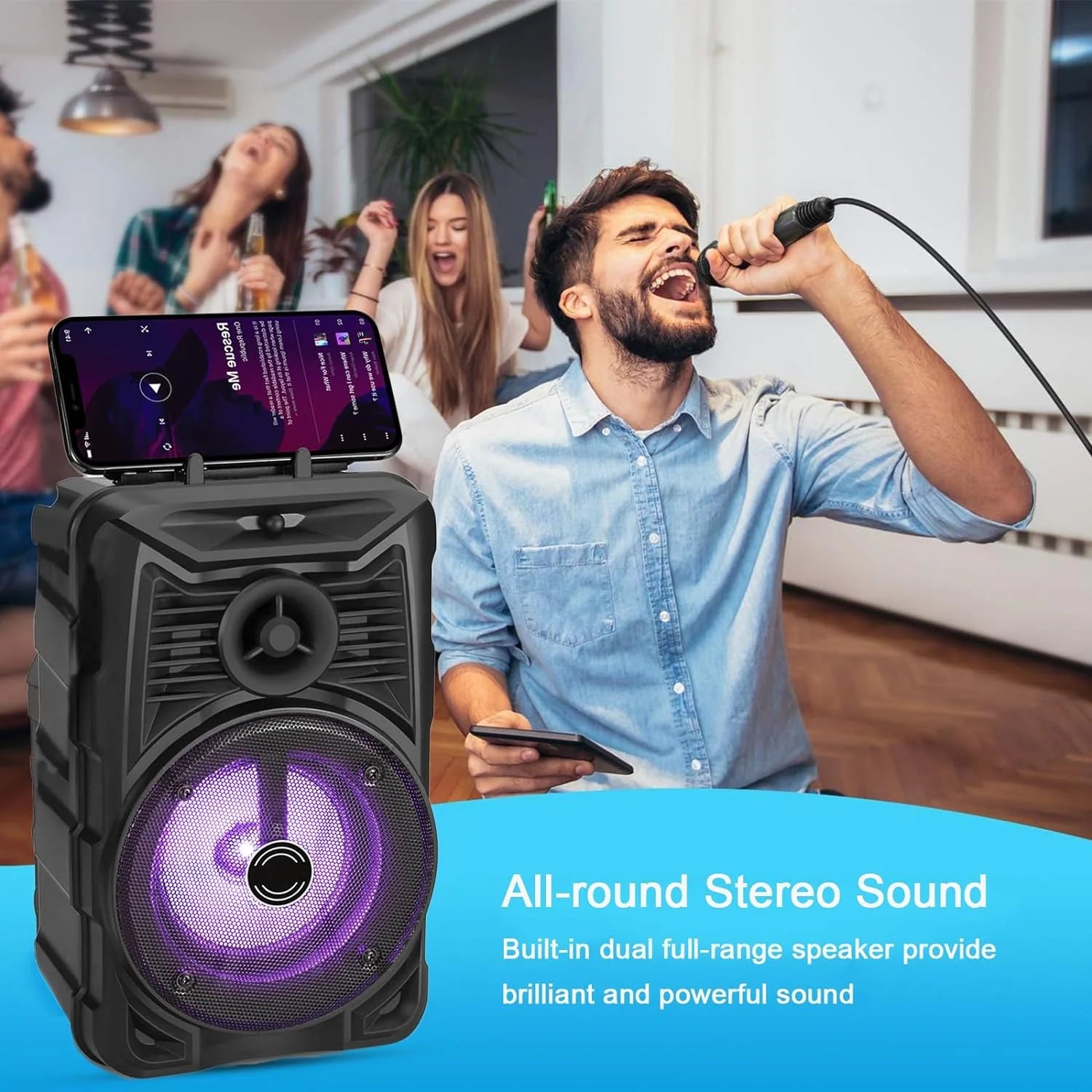 Portable Bluetooth Speaker, RGB Multi-Colors Rhythm Lights, Up to 8H Playtime, IPX5 Waterproof Speaker with HD Sound, TWS Pairing, Wireless Speakers for Home, Party, Outdoor(1PC)