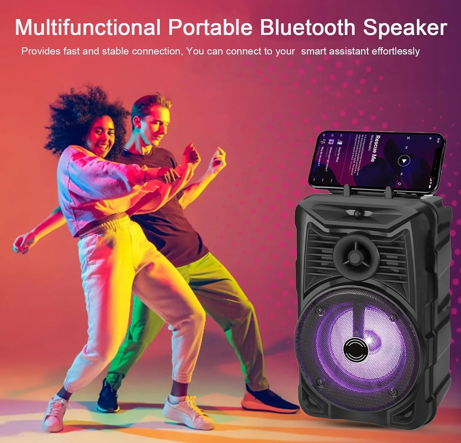 Portable Bluetooth Speaker, RGB Multi-Colors Rhythm Lights, Up to 8H Playtime, IPX5 Waterproof Speaker with HD Sound, TWS Pairing, Wireless Speakers for Home, Party, Outdoor(1PC)