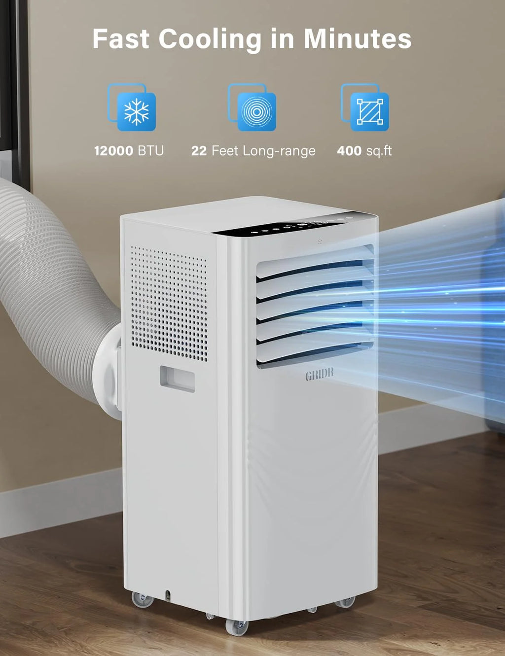 12000 BTU Portable Air Conditioners, AC Unit for Bedroom with 4 Modes Cooling/Dehumidifier/Fan  Sleep, Up to 400 Sq.Ft, 45db Quiet, 24H Timer  Remote, Standing Air Conditioner for Rooms Office Home