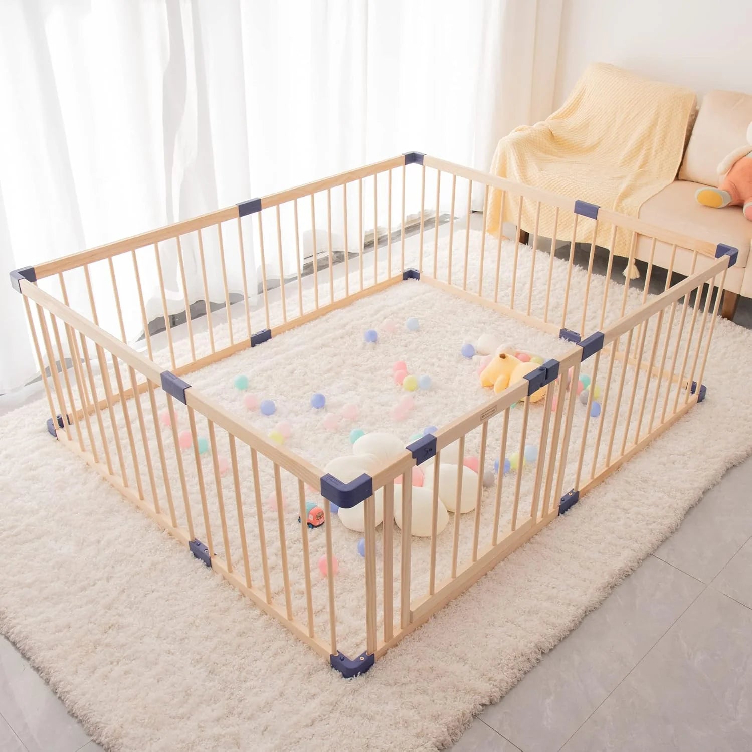 Wooden Baby Playpen with Safety Gate  47" x 63"(47.30x63x24 Inch (Pack of 1))