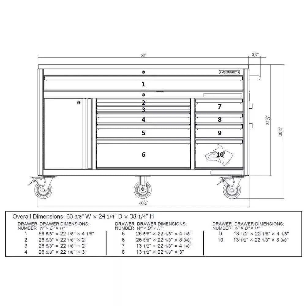 HEAVY-DUTY 60 IN. W 10-DRAWER, DEEP TOOL CHEST MOBILE WORKBENCH IN MATTE BLACK