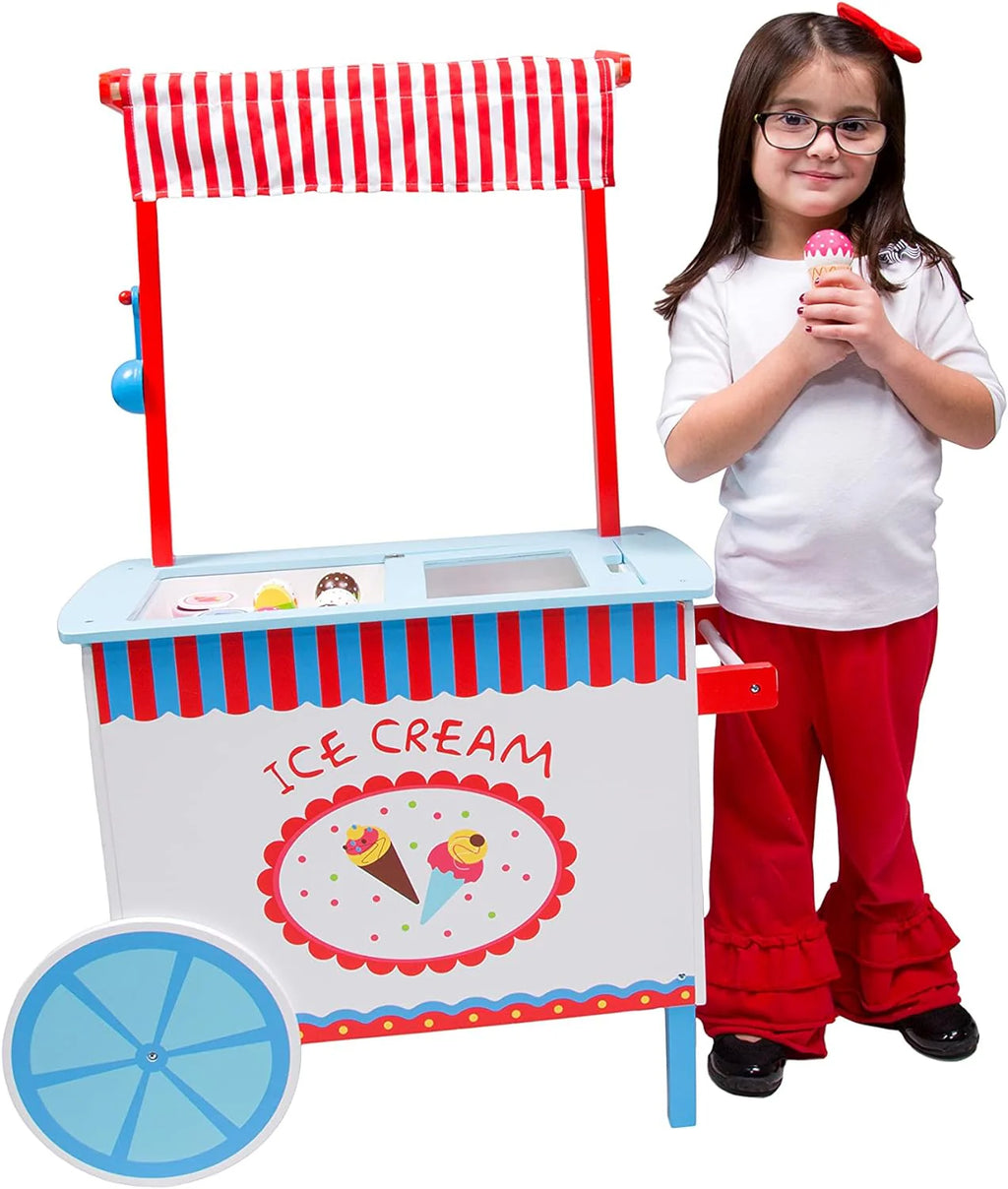 Ice Cream Truck Pretend Play Stand for Kids - High Quality Wooden 33+ Piece Realistic Wooden Toy Set