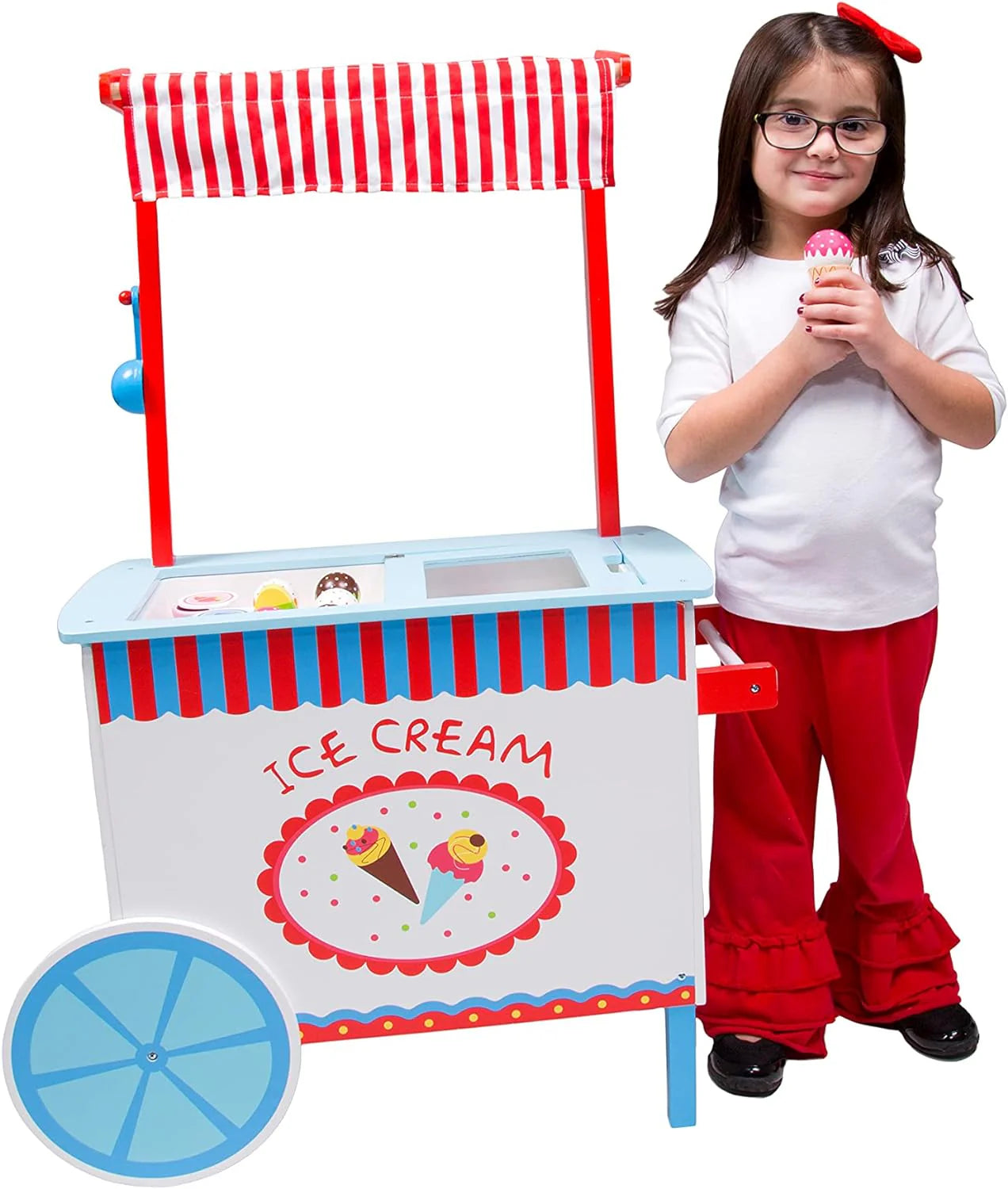 Ice Cream Truck Pretend Play Stand for Kids - High Quality Wooden 33+ Piece Realistic Wooden Toy Set