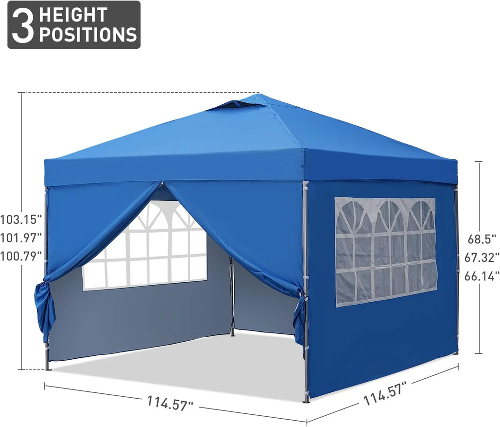 GDY 10x10 Pop Up Canopy Tent, Outdoor Canopy Tent, Patio Tent,Commercial Instant Gazebos,4 Sidewalls, Portable Shelter Canopies, with 4 sandbags, Blue.