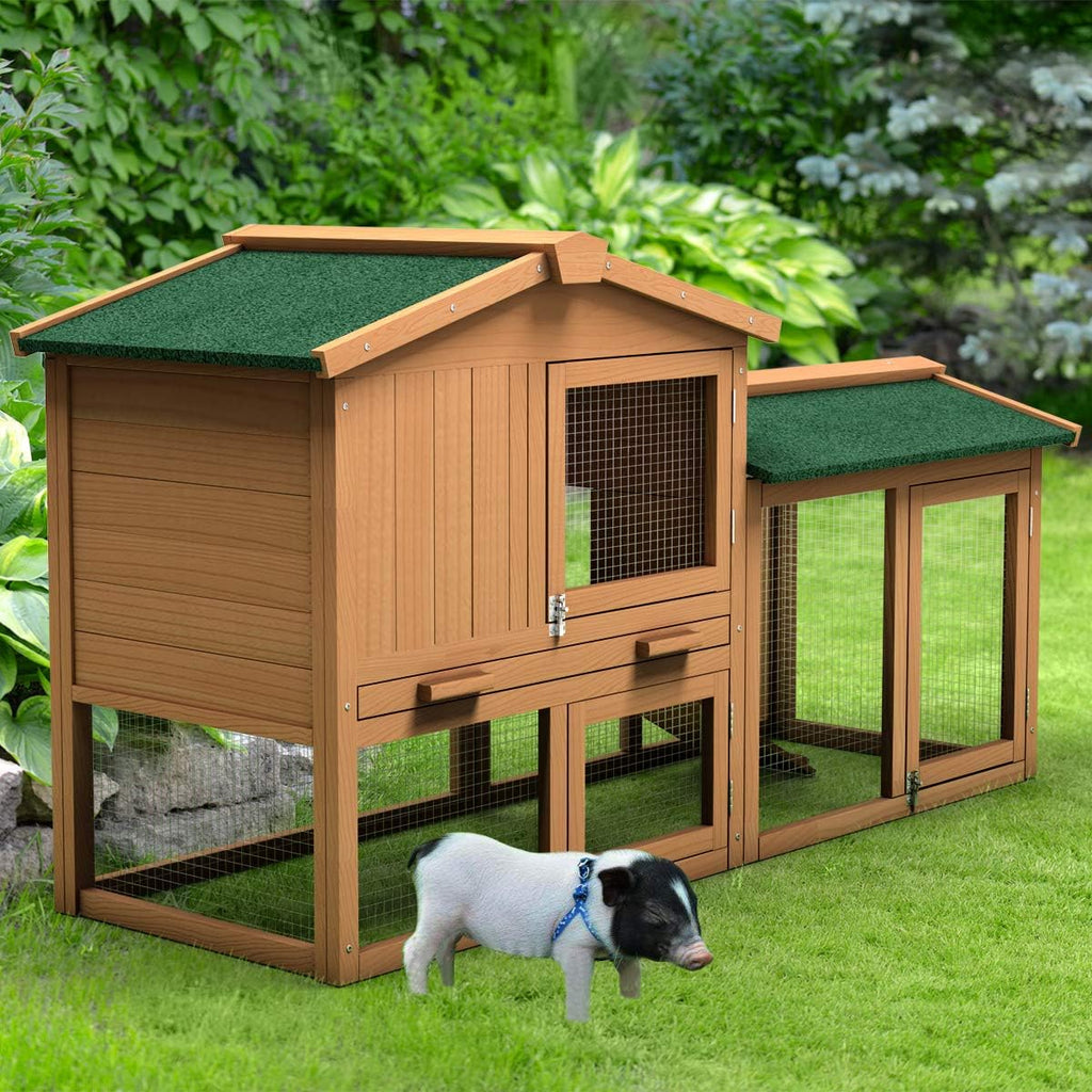 58" Wooden Chicken Coop with Nesting Box  Tray, Outdoor Rabbit Hutch (58x21x34)
