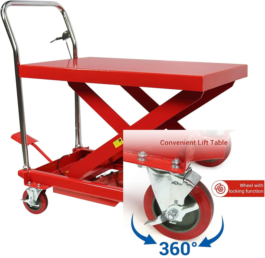 660LBS Hydraulic Lift Table Cart – 31" Lift Height, Double Scissor Design with 4 Wheels  Non-Slip Pad for Material Handling(500LBS)