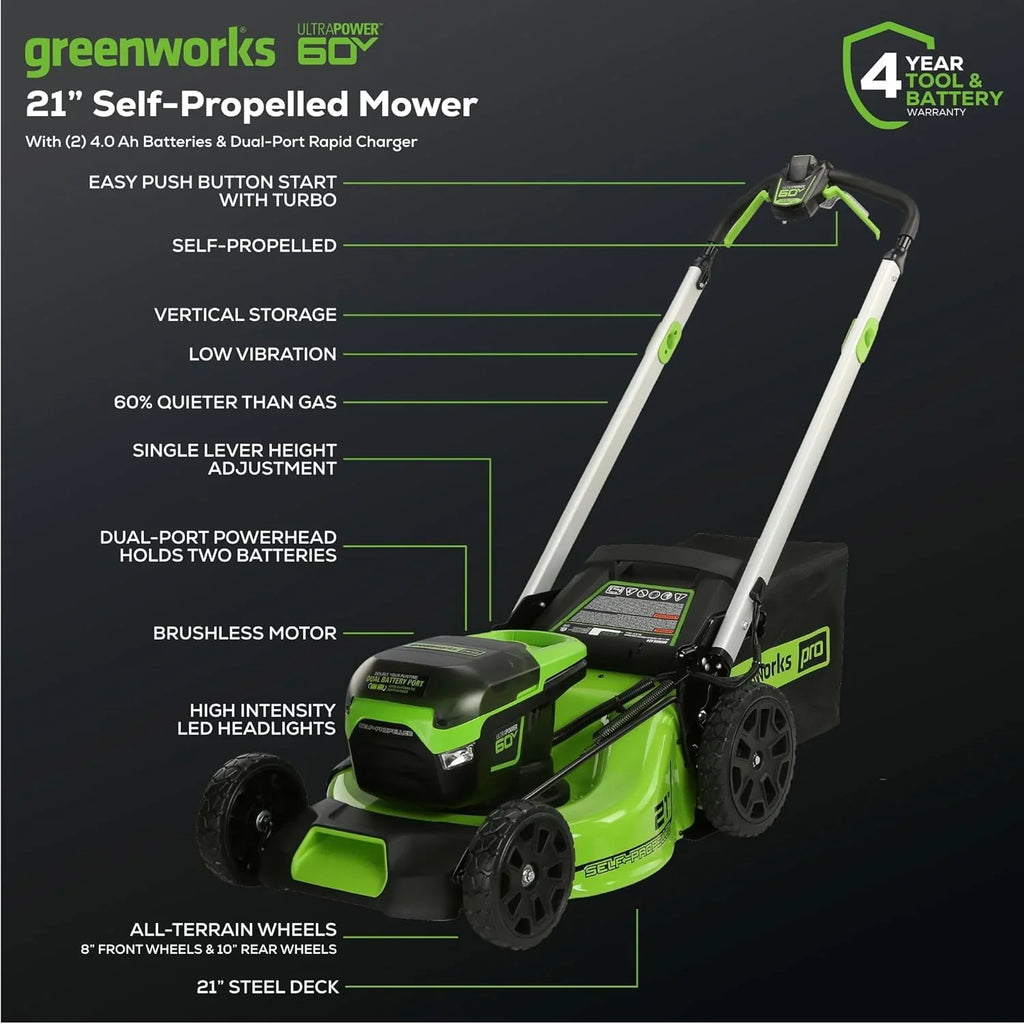 60V 21 Cordless (Self-Propelled) Lawn Mower , 2 x 4.0Ah Batteries and Dual Port Rapid Charger(60V 21)