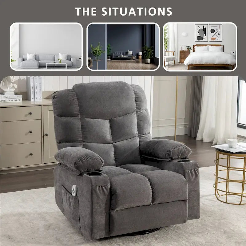 Massage Rocker Recliner Chair Rocking Chairs for Adults Oversized with 2 Cup Holders, USB Charge Port Soft Features a Manual Mas(N/A)