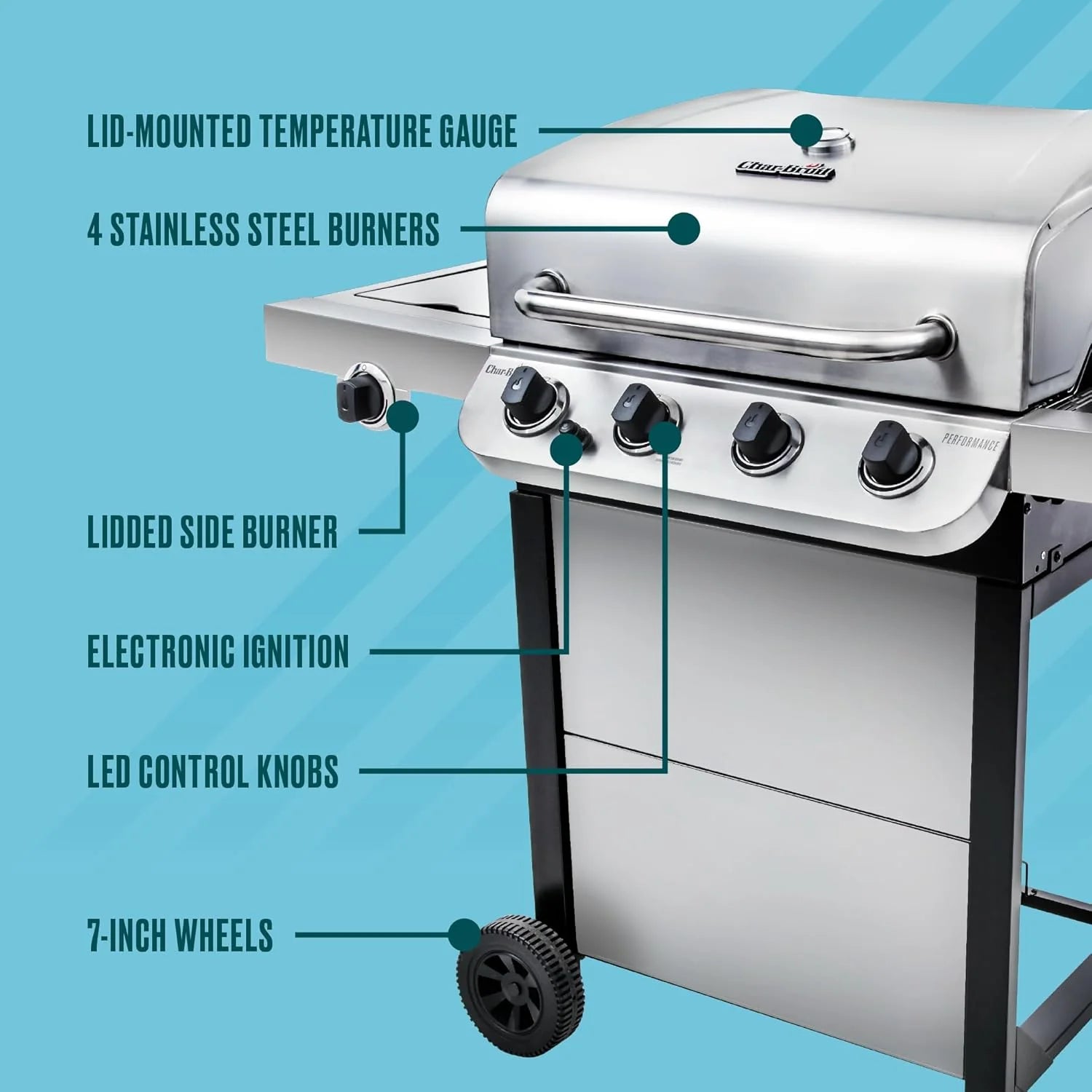 Performance Series Convective 4-Burner with Side Burner Cart Propane Gas Stainless Steel Grill - 463377319(Performance Series Convective 4-Burner with Side Burner Cart)