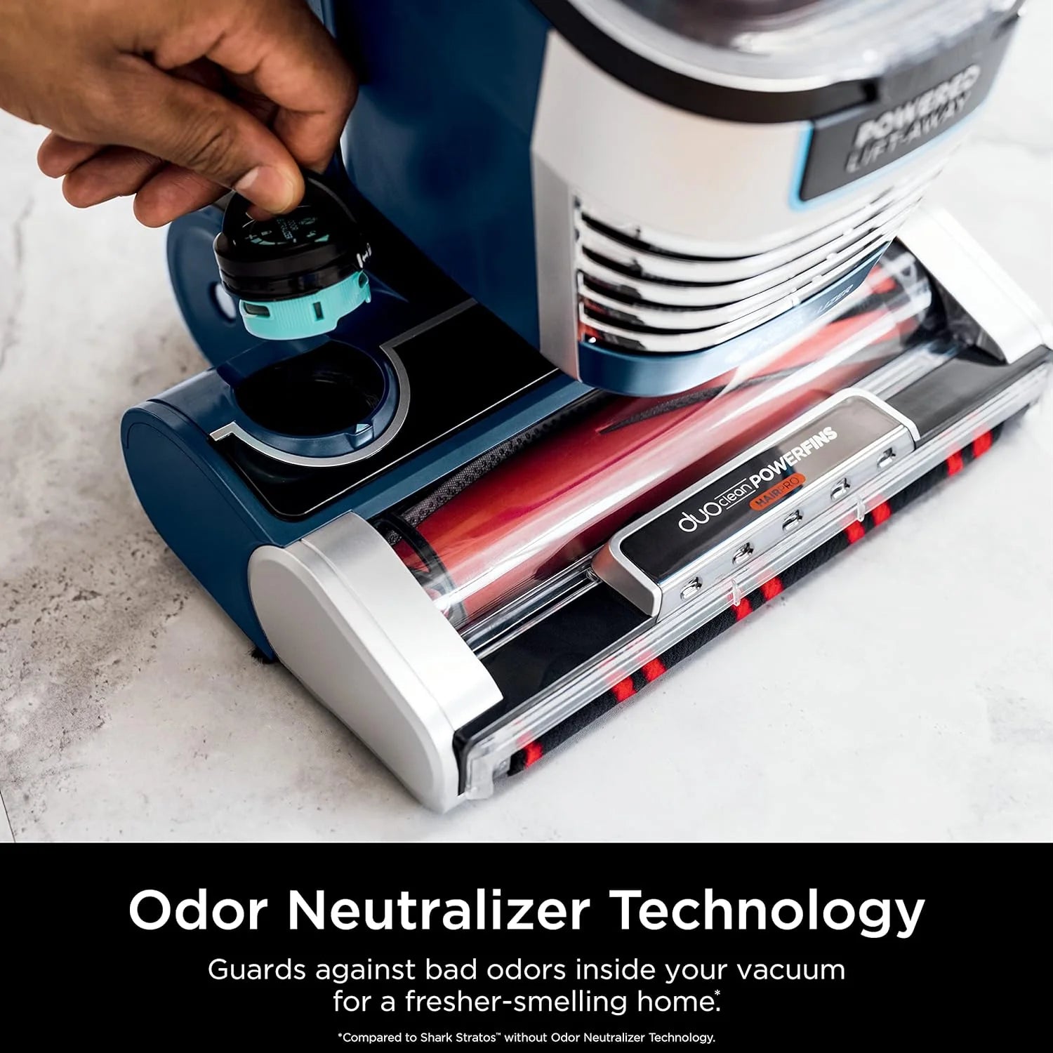 Upright Vacuum with DuoClean PowerFins, HairPro, Powered Lift-Away, Self-Cleaning Brushroll,  Odor Neutralizer Technology, Navy(Odor Neutralizer + DuoClean PowerFins HairPro)
