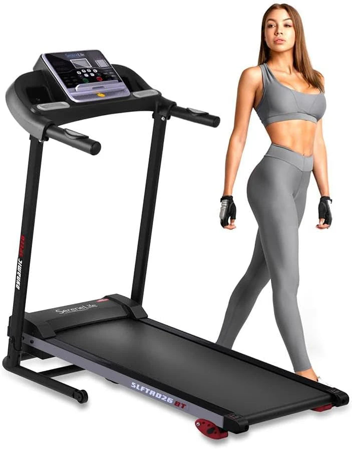 SereneLife Folding Treadmill - Foldable Home Fitness Equipment with LCD for Walking  Running - Cardio Exercise Machine - Preset and Adjustable Programs - Bluetooth Connectivity(SL213 - 6.5 MPH)