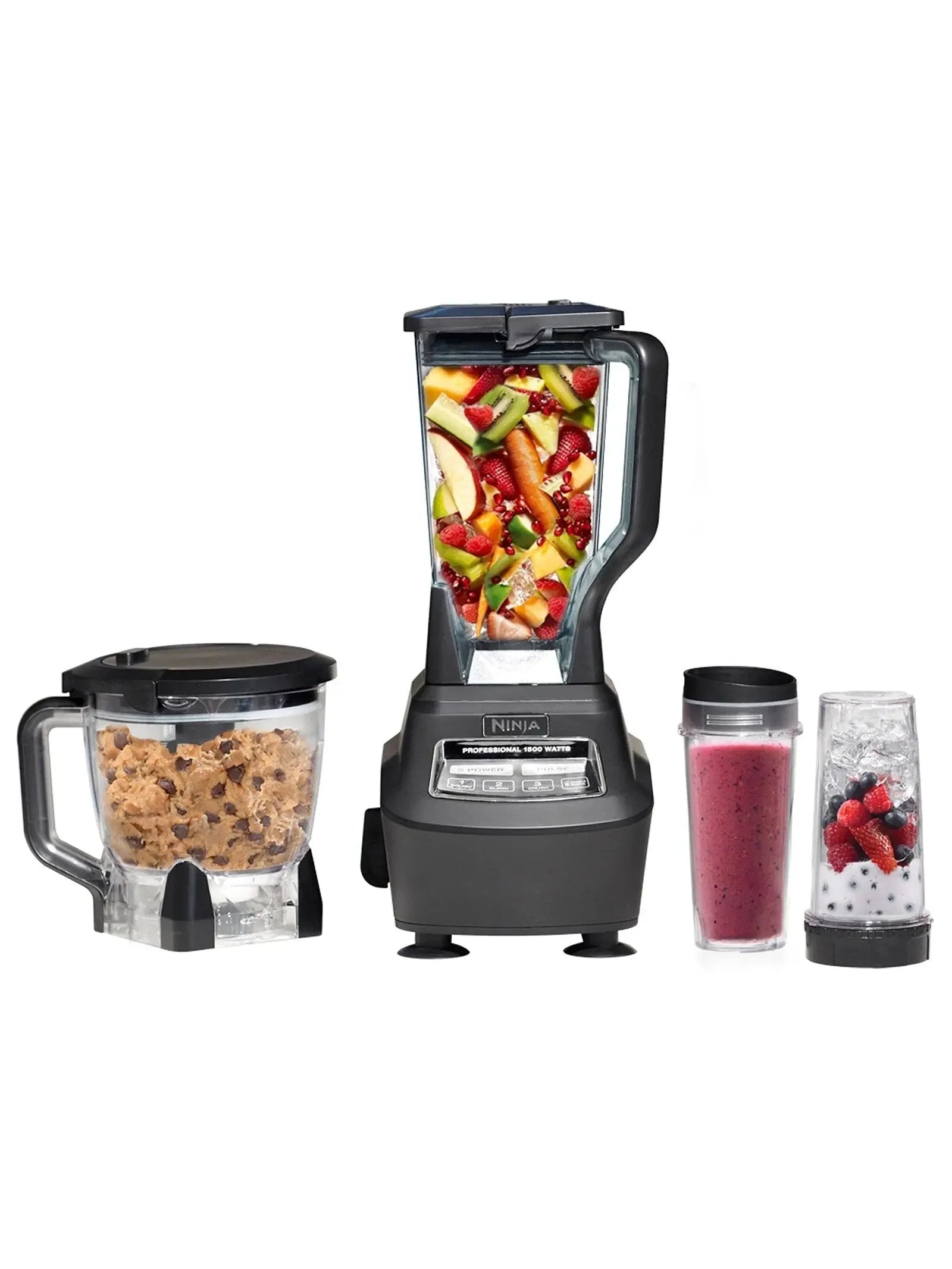 Ninja BL770 Mega Kitchen System, 1500W, 4 Functions for Smoothies, Processing, Dough, Drinks  More, with 72 oz.* Blender Pitcher, 64 oz. Processor Bowl, (2) 16 oz. To Go Cups  (2) Lids, Black
