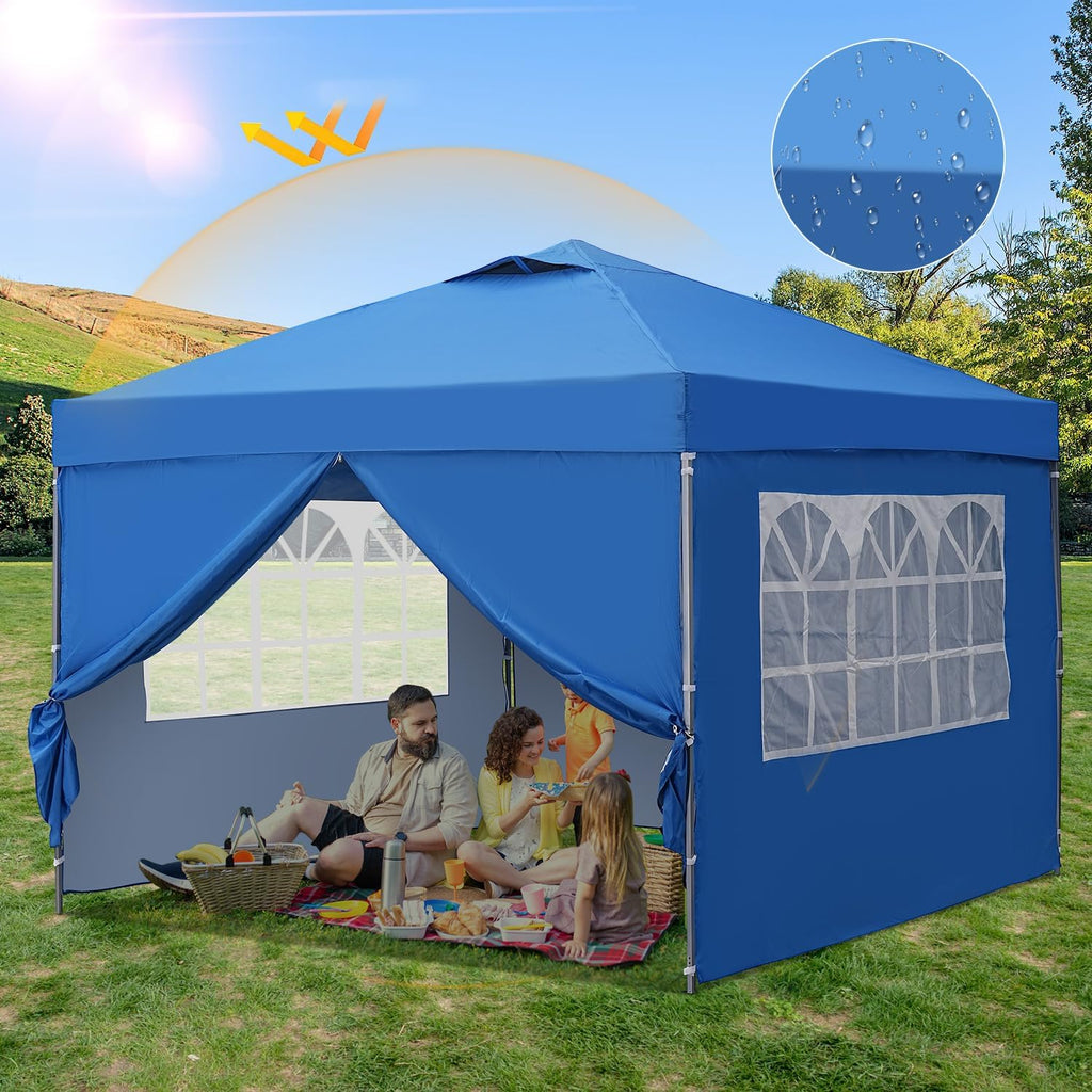 GDY 10x10 Pop Up Canopy Tent, Outdoor Canopy Tent, Patio Tent,Commercial Instant Gazebos,4 Sidewalls, Portable Shelter Canopies, with 4 sandbags, Blue.