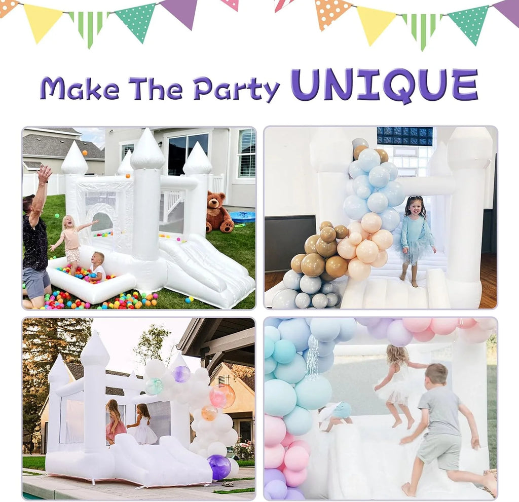 White Bounce House Indoor Outdoor Bouncy Castle for Kids 2-8 Oxford Toddler Bounce House with Slide Balloon  Blower,103 x 71 x 90 inch,Children's Birthday Party Easter Party Gifts
