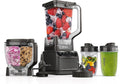 Mega Kitchen System, 1500W, 4 Functions for Smoothies, Processing, Dough, Drinks  More, with 72-oz.* Blender Pitcher, 64-oz. Processor Bowl, (2) 16-oz. To-Go Cups  (2) Lids, Black(Pitcher+Bowl+(2) 18-oz. Cups)