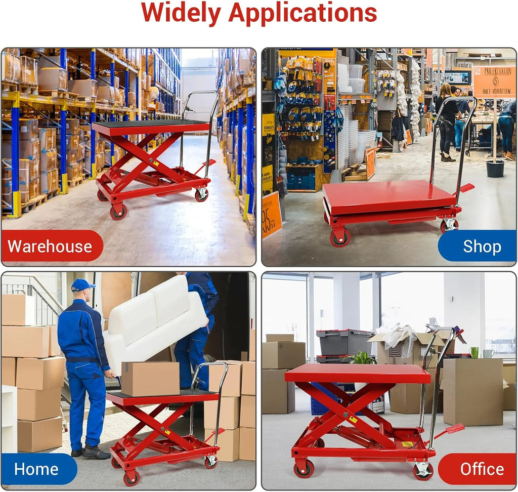500LBS Hydraulic Lift Table Cart, 30" Lifting Height., Double Scissor Lift Table with 4 Wheels and Non-Slip Pad, Hydraulic Scissor Lift Table for Material Handling and Transportation(660 Pounds)