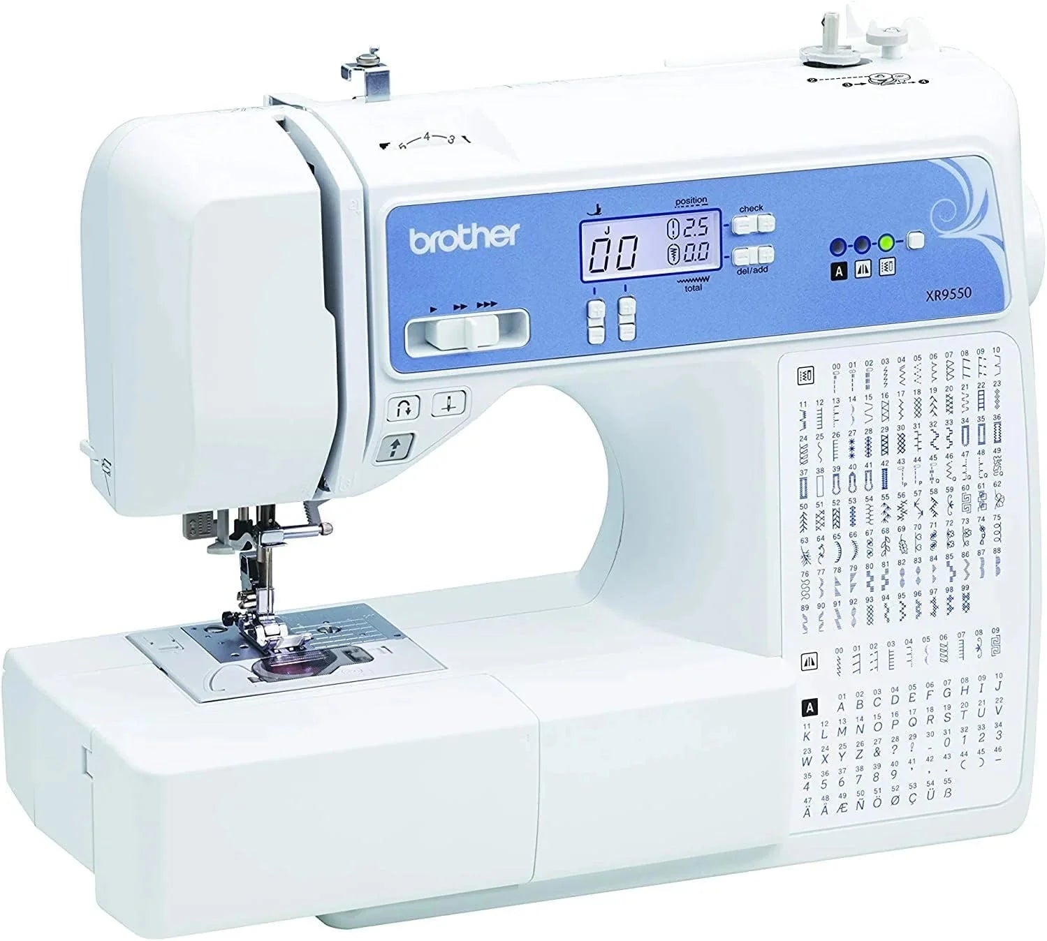 Brother Sewing and Quilting Machine, Computerized, 165 Built-in Stitches, LCD Display, Wide Table, 8 Included Presser Feet, White, 20x12x17(XR9550 - New Model)