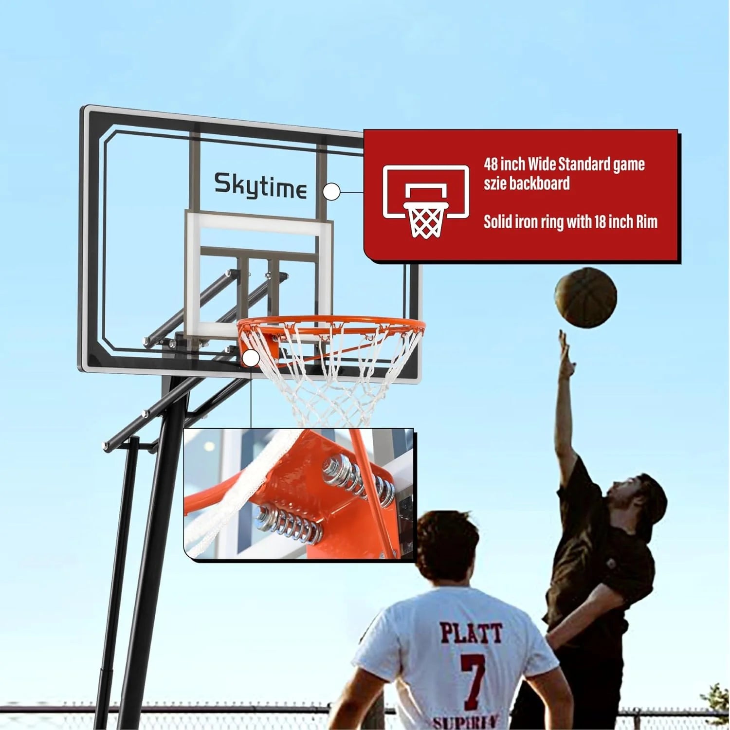Basketball Hoop 48 Inch Backboard Portable Basketball Hoop Outdoor,5.3-10ft Stepless Regulation Crank Adjust Basketball Goal System(48 inch Backboard/Black Backboard Hoop)