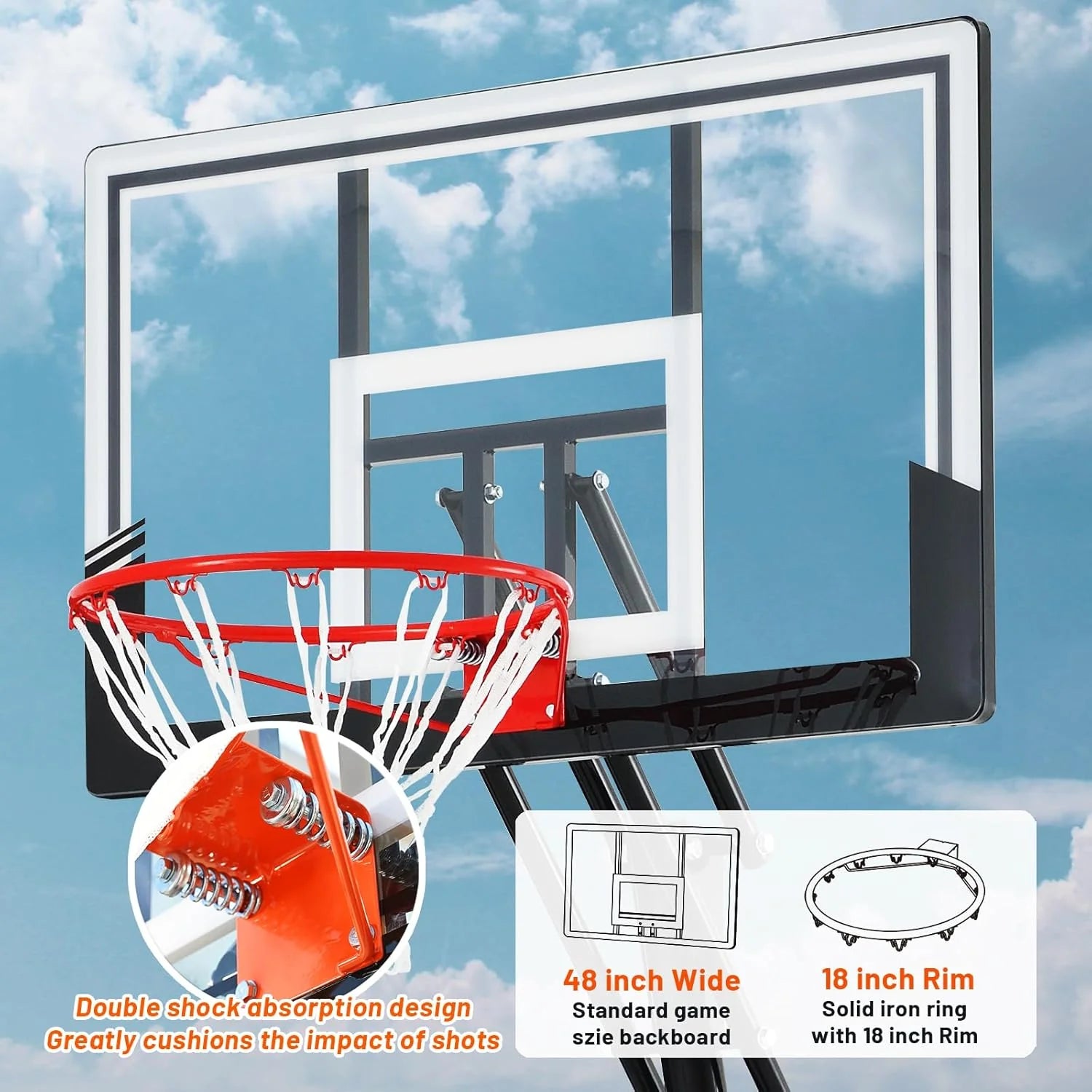 Basketball Hoop 48 Inch Backboard Portable Basketball Hoop Outdoor,5.3-10ft Stepless Regulation Crank Adjust Basketball Goal System(48 inch Backboard/Black Backboard Hoop)