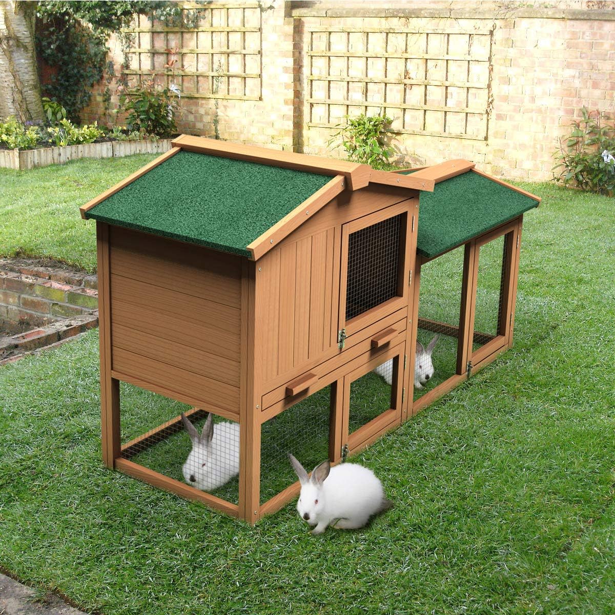 58" Wooden Chicken Coop with Nesting Box  Tray, Outdoor Rabbit Hutch (58x21x34)
