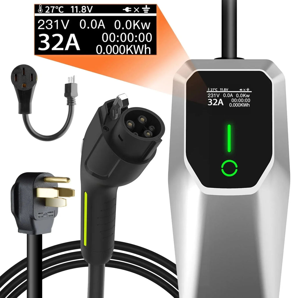32 Amp Level 12 Portable EV Charger ,26FT Cable NEMA 14-50 Plug for Electric Car Home Charging Station 7.68KW