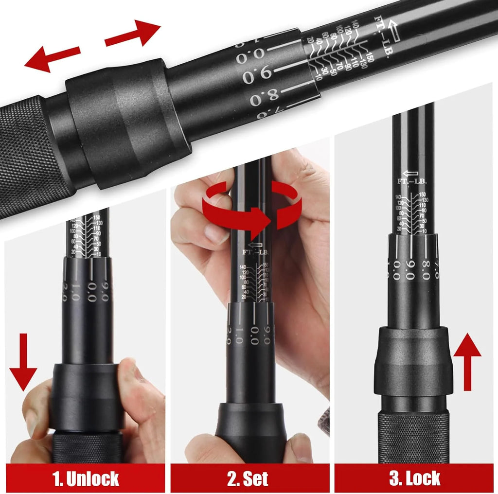 1-Inch Drive Click Torque Wrench, Dual-Scale Adjustable Torque Wrench Set with a Hex Key 200-1000ft.lb / 271-1356.7Nm(3/4)