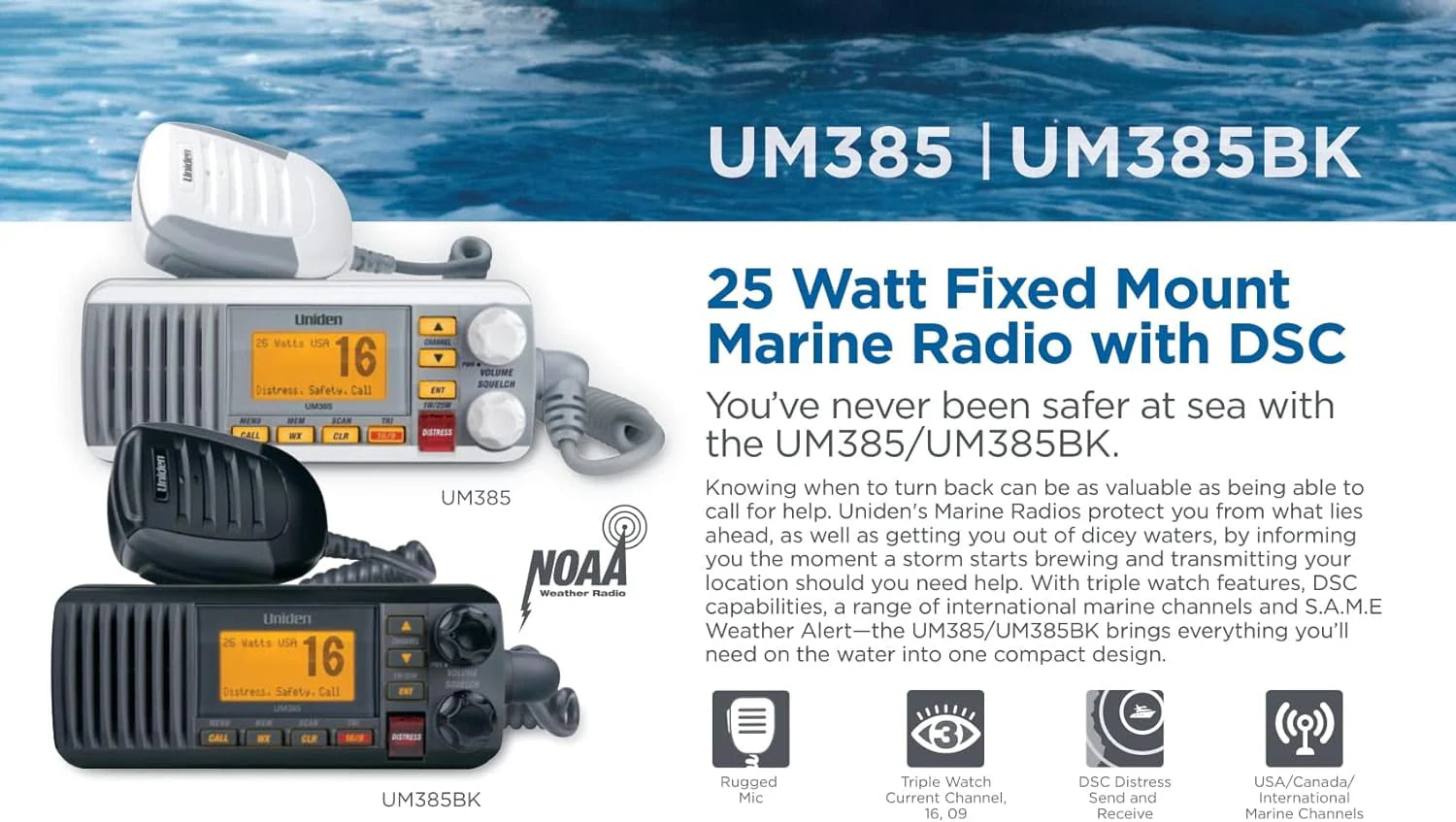Fixed Mount Marine Vhf Radio, Waterproof IPX4 with Triple Watch, Dsc, Emergency/Noaa Weather Alert, All Usa/International/Canadian Marine Channels, Memory Channel Scan, White(Radio/White and grey)