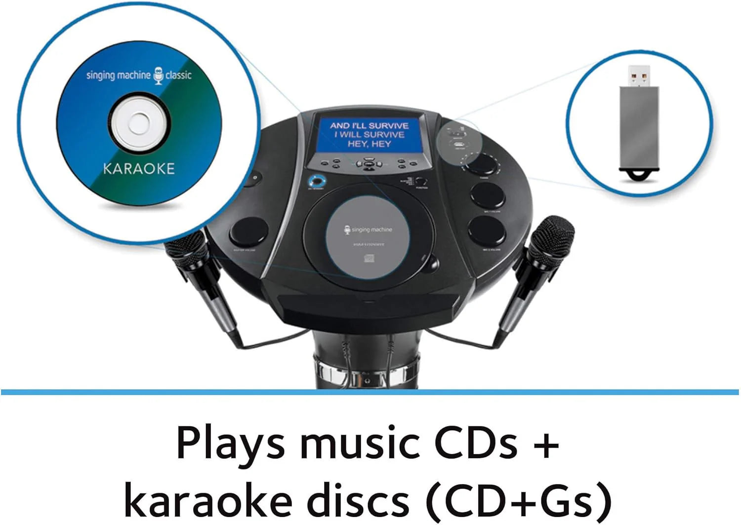Portable WiFi Karaoke Machine for Adults – Black Pedestal with 7” Touchscreen, Built-In Speaker, Bluetooth, Recorder  2 Wired Microphones