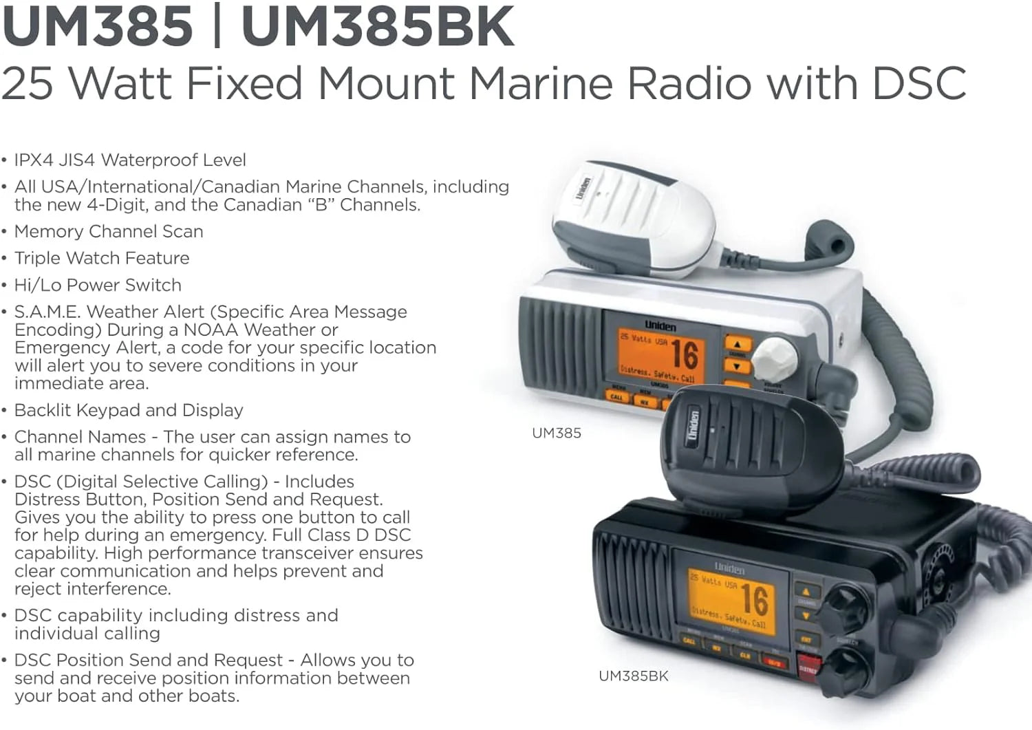 Fixed Mount Marine Vhf Radio, Waterproof IPX4 with Triple Watch, Dsc, Emergency/Noaa Weather Alert, All Usa/International/Canadian Marine Channels, Memory Channel Scan, White(Radio/White and grey)