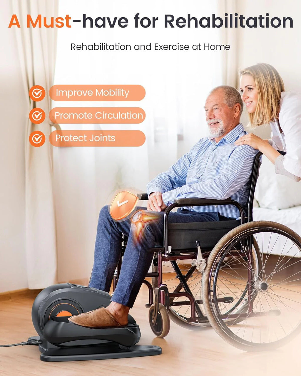 Under Desk Ellipticals Electric, Ellipse Leg Exerciser for Seniors Fully Assembled, Seated Pedal Exerciser with Remote Control  Non-Slip Pedals(01 Under Desk Ellipse Electric)