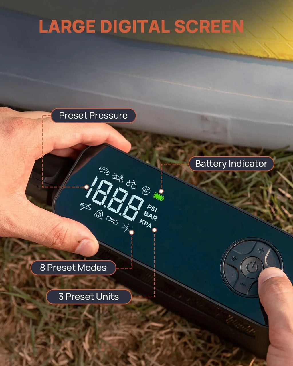 Tire Inflator Portable Air Compressor, Rechargeable Electric Paddle Board Pump 150PSI, 3X Faster Inflation 9 Pump Modes,Auto Air Pump for Car Tires Motorcycle Bike Ball SUP Tent Kayak Float