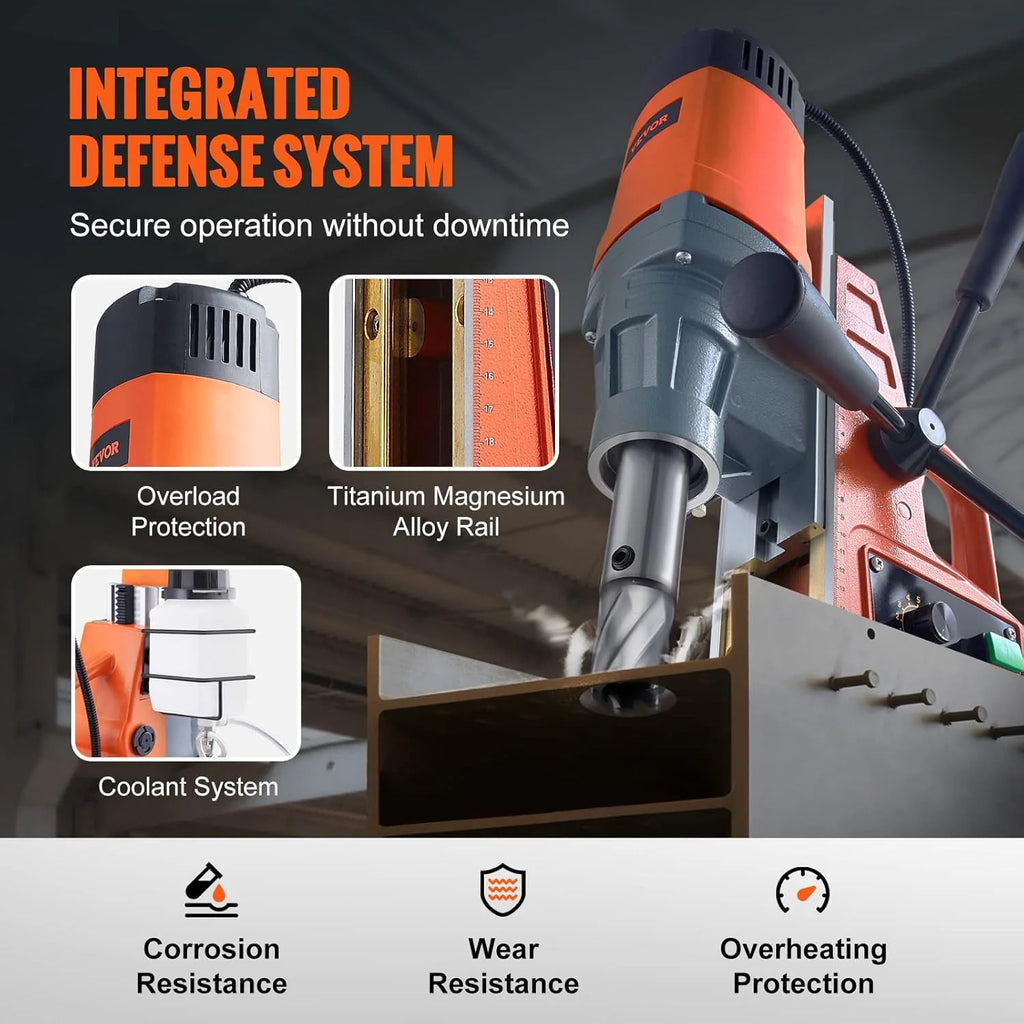 Mag Drill Press, 1550W 2" Boring Diameter, 2922lbf Power Magnetic Drill, 500 PRM, 10-Speed, Electric Drilling Machine for Metal Surface, Industrial and Home Improvement(W/ 2'')
