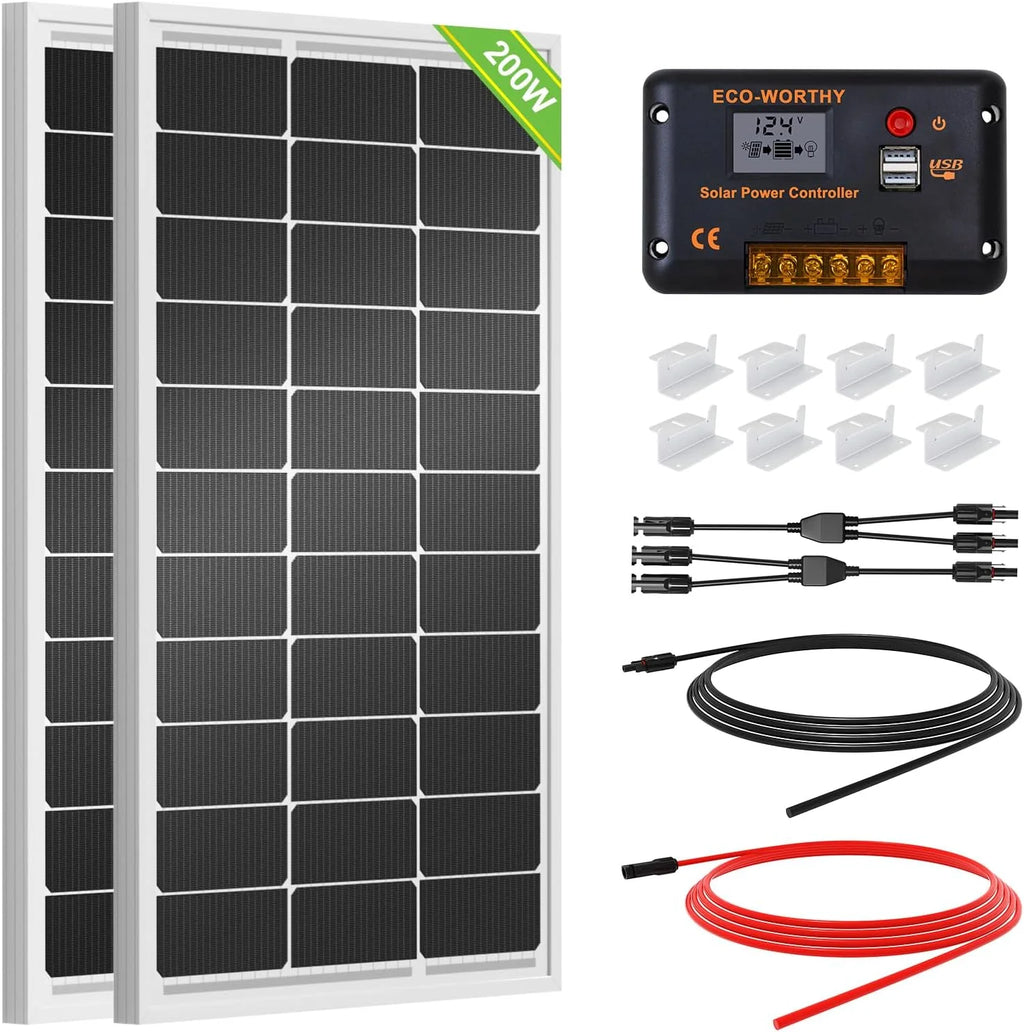 200 Watts 12 Volt/24 Volt Solar Panel Kit with High Efficiency Monocrystalline Solar Panel and 30A PWM Charge Controller for RV, Camper, Vehicle, Caravan and Other Off Grid Applications(200W - KIT)