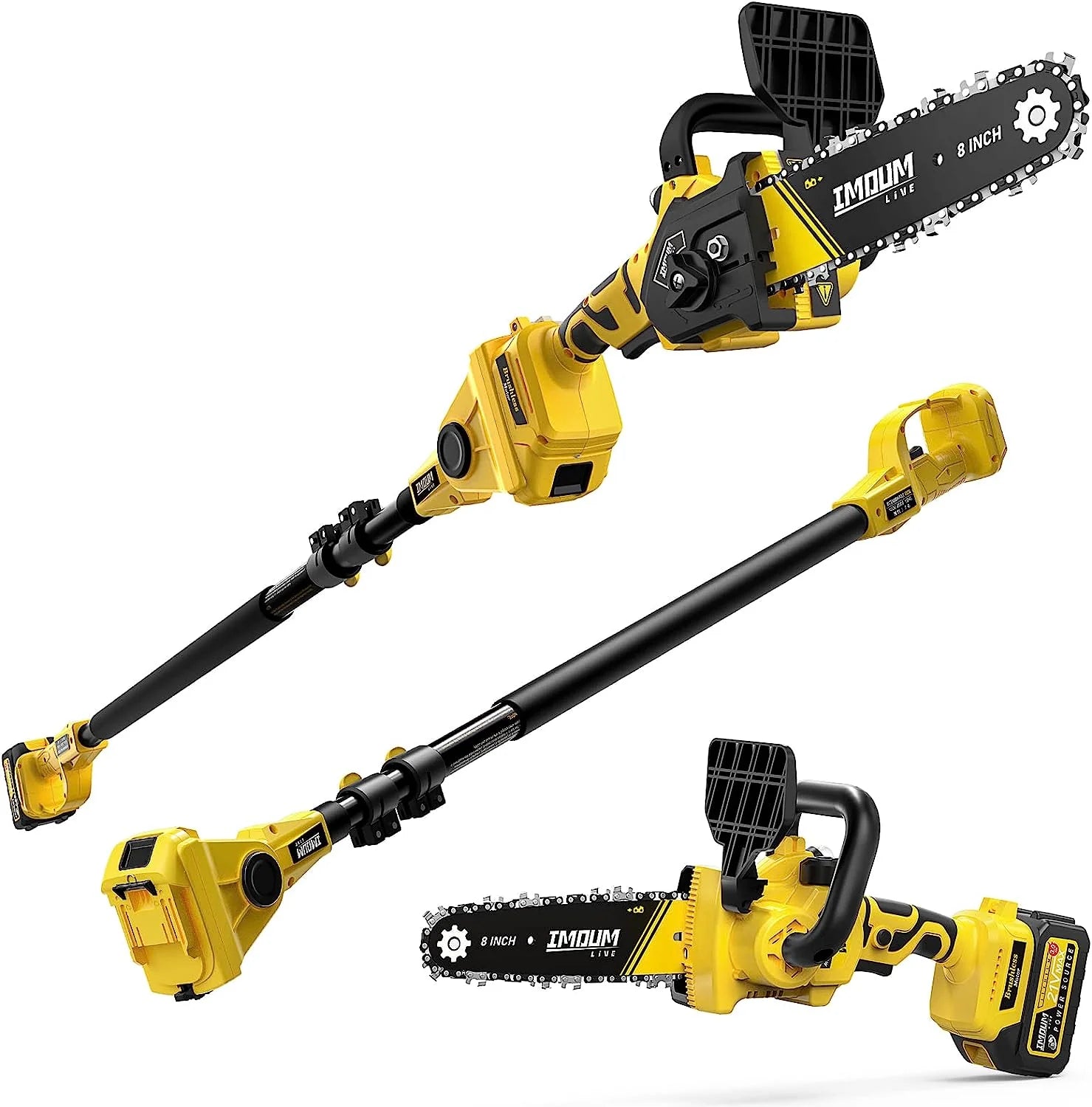 2-in-1 Brushless Pole Saw  Mini Chainsaw, IMOUMLIVE 8" Cutting Cordless Power Pole Saw for Wood Cutting, Trimming