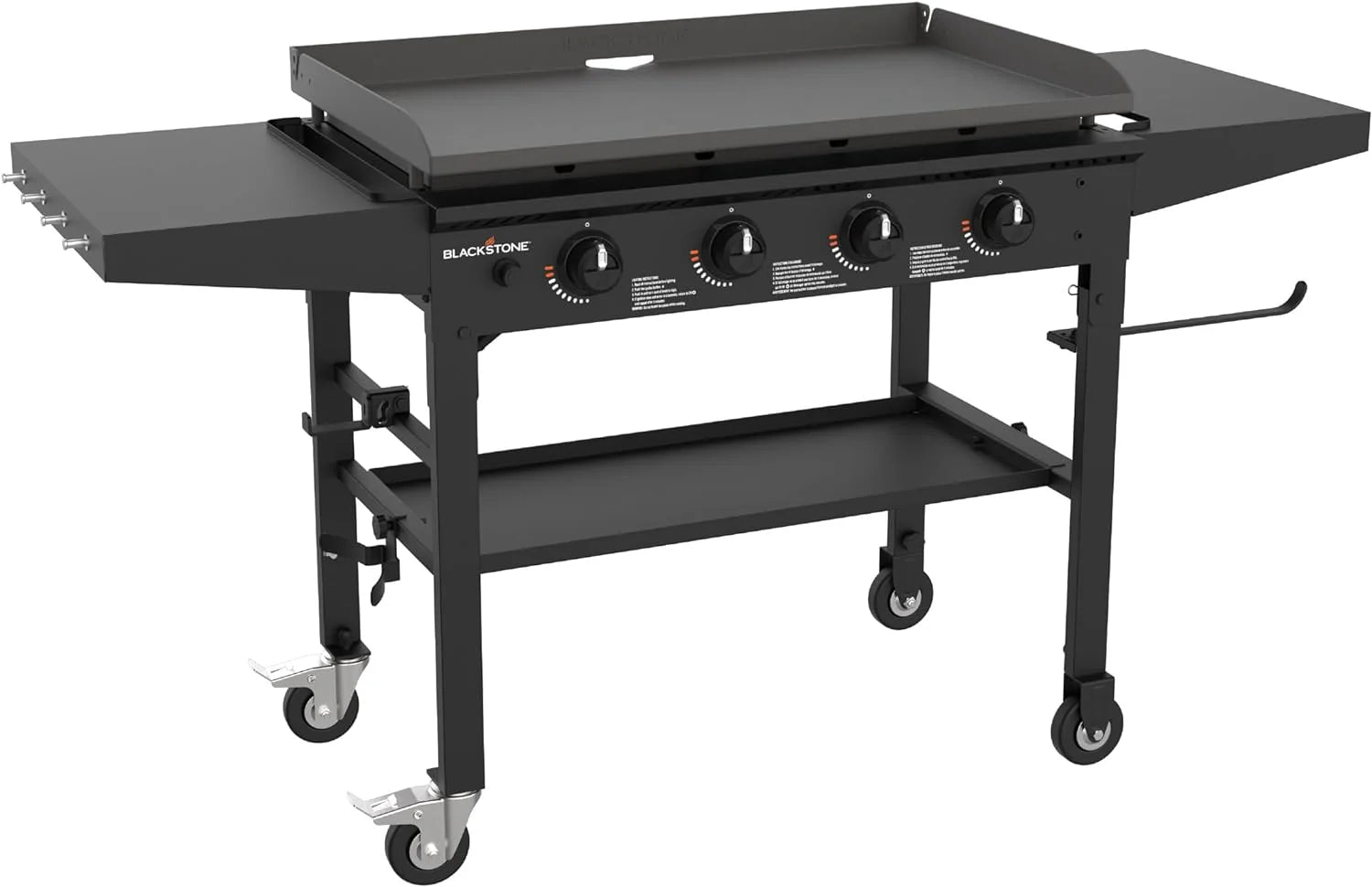 36 Inch Gas Griddle Cooking Station 4 Burner Flat Top Gas Grill Propane Fuelled Restaurant Grade Professional 36” Outdoor Griddle Station with Side Shelf (1554)(Black)