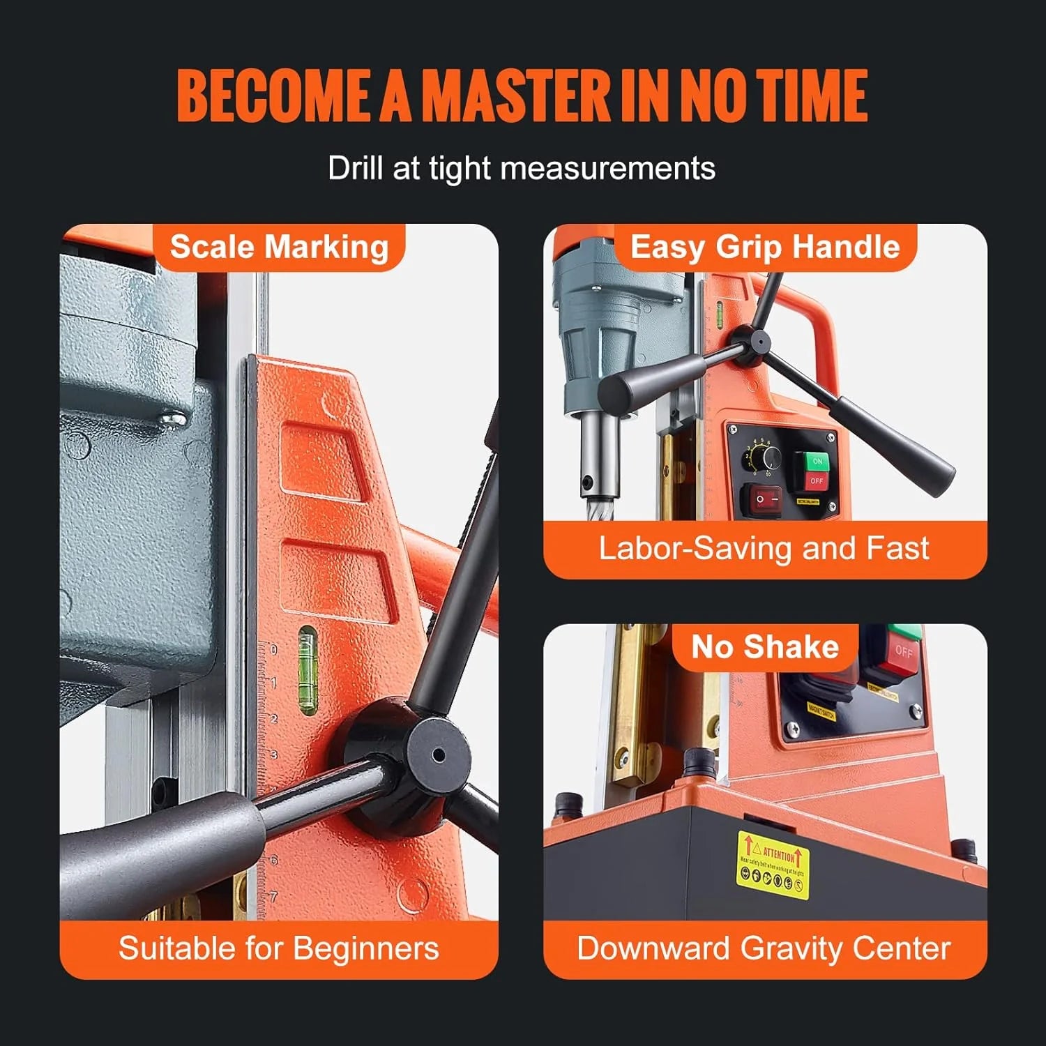 Mag Drill Press, 1550W 2" Boring Diameter, 2922lbf Power Magnetic Drill, 500 PRM, 10-Speed, Electric Drilling Machine for Metal Surface, Industrial and Home Improvement(W/ 2'')