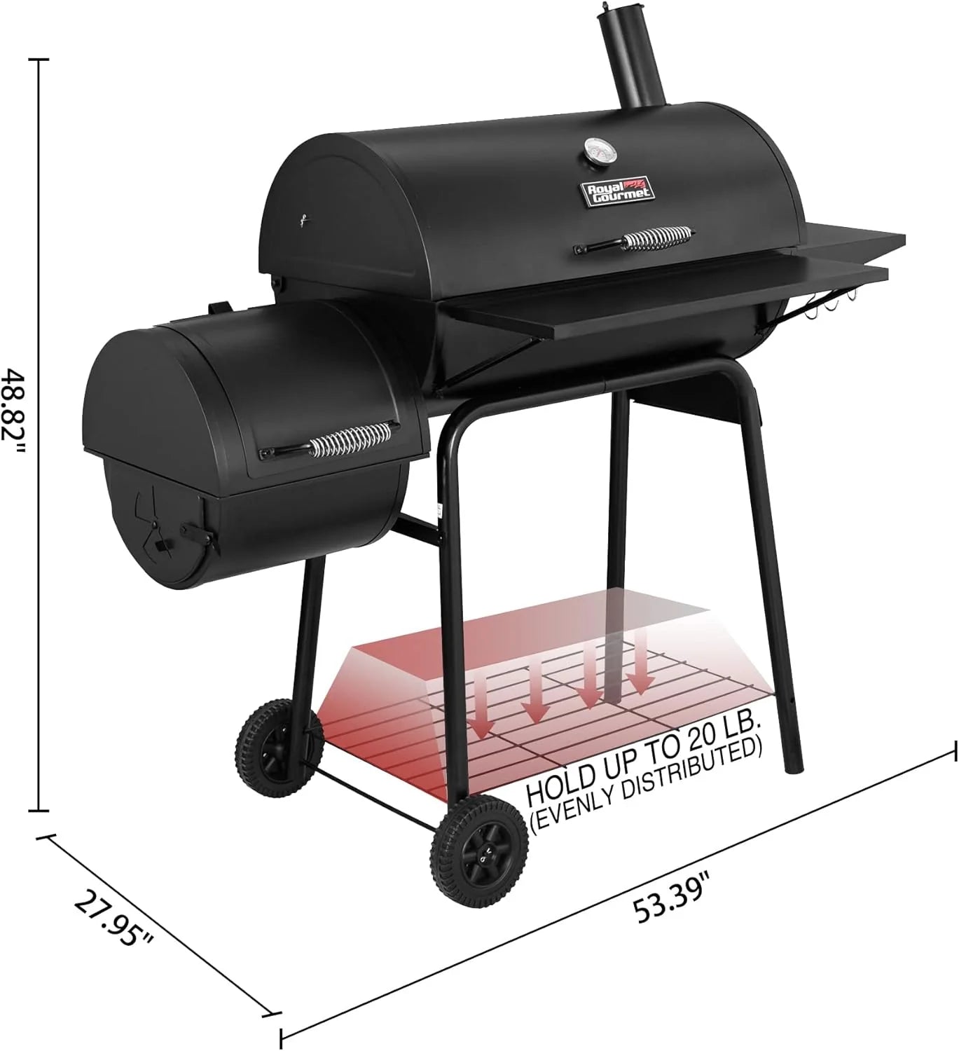 CC1830S 30" BBQ Charcoal Grill and Offset Smoker | 811 Square Inch cooking surface, Outdoor for Camping | Black(Grill  Smoker)