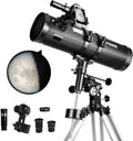 Professional Newtonian Reflector Telescope for Adults, 1.5x Barlow, Phone Adapter  Solar Filter(130EQ)