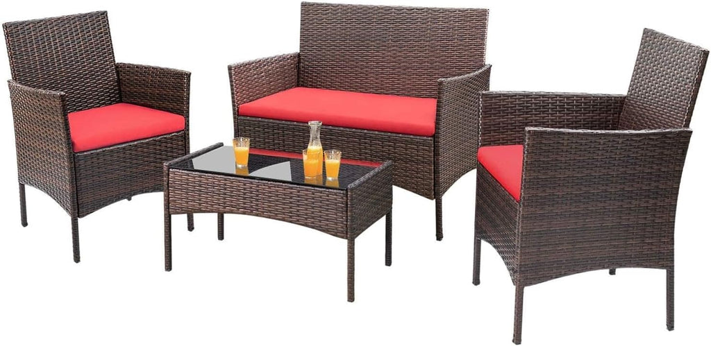 Homall 4 Pieces Outdoor Patio Furniture Sets Rattan Chair Wicker Set, Outdoor Indoor Use Backyard Porch Garden Poolside Balcony Furniture Sets Clearance (Brown and Beige)(Blue)